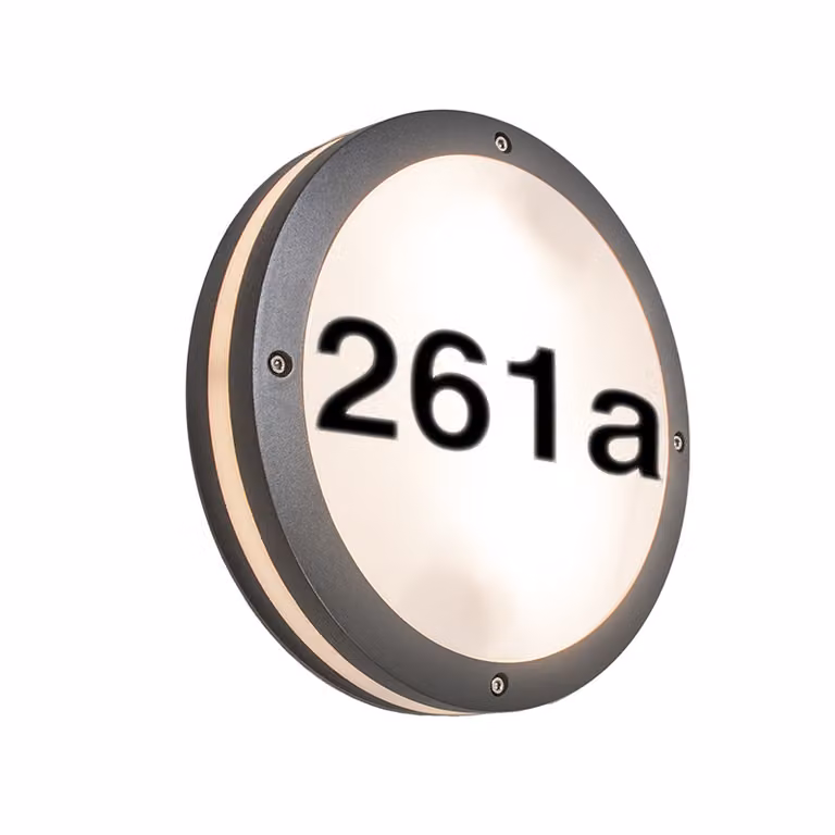 Lampada da parete antracite con numero civico IP54 Glow
