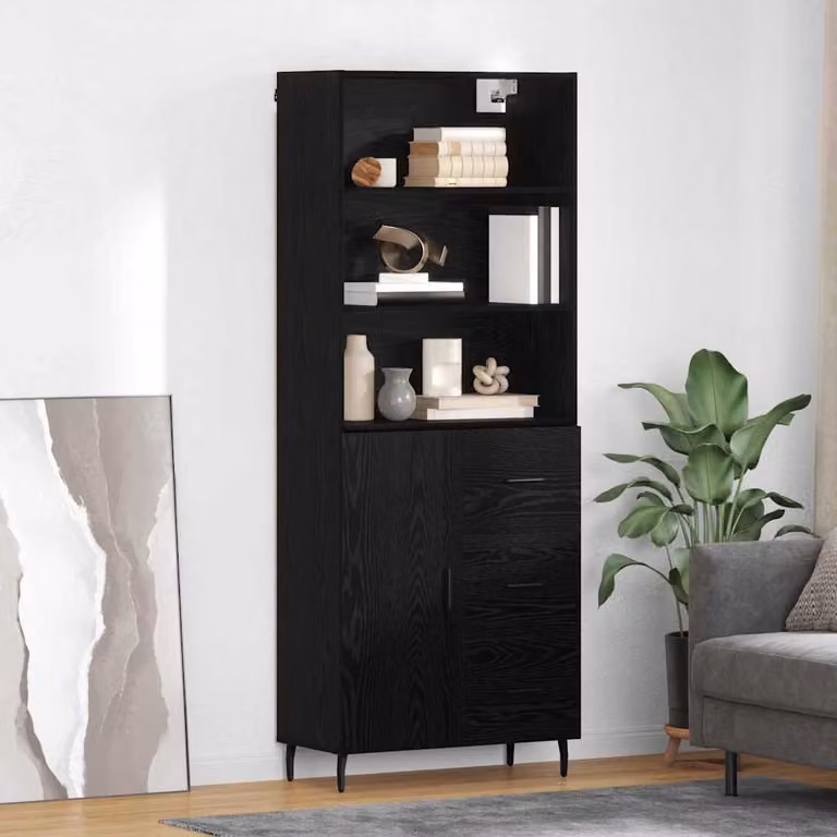 Set di 2 credenze moderne vidaXL in nero con ripiani interni, L/P/H: 69,5 x 34 x 180 cm