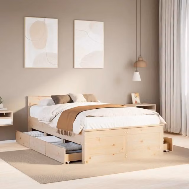 Giroletto senza Materasso con Testata-Struttura Letto 135x190 cm Massello Pino