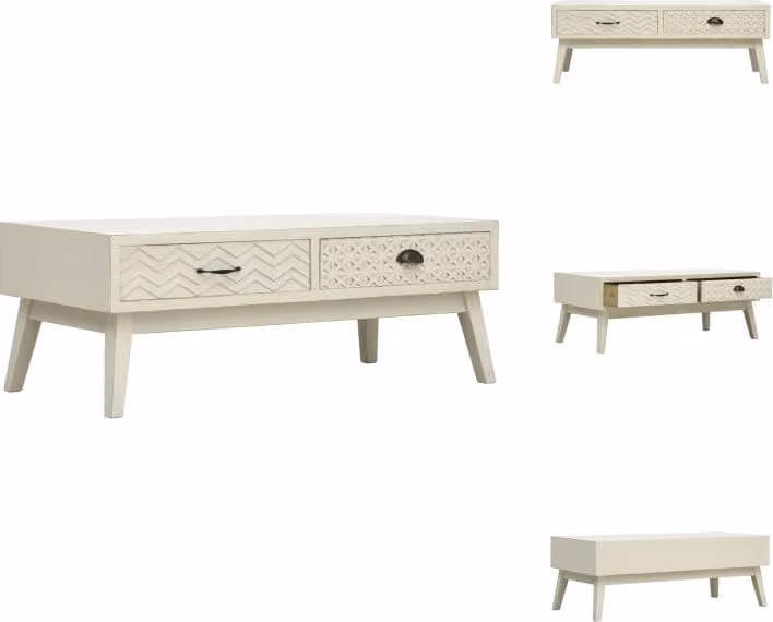 vidaXL Tavolino con 2 cassetti intaglio grigio 110x50x40 cm legno - Tavolini da salotto