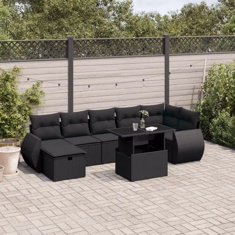 Maison Exclusive - Set da giardino 8 pezzi con cuscini in polyrattan nero