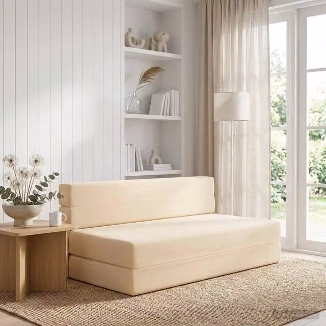 Divano Letto Pieghevole Moderno vidaXL in Tessuto Beige L: 152 cm, P: 86,5 cm, H: 60 cm