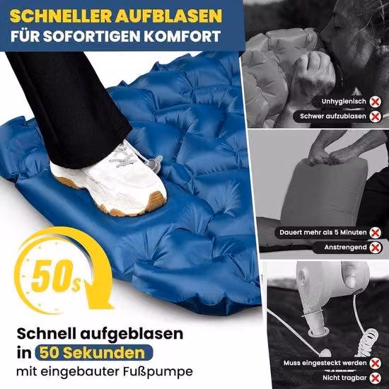 Materassino autogonfiabile da 10 cm, blu scuro, per il campeggio