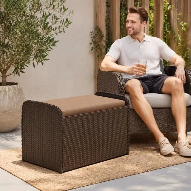 Storage Bench & Cushion, Brown, 80x51x52 Cm, Poly Rattan