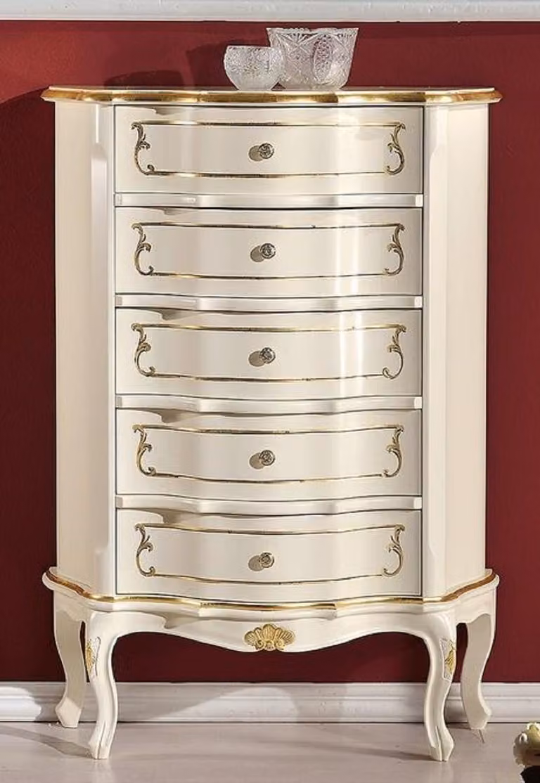 Casa Padrino cassettiera barocca crema/oro - Cassettiera artigianale in legno massiccio in stile barocco con 5 cassetti - Mobili barocchi italiani fatti a mano - Qualità - Italy