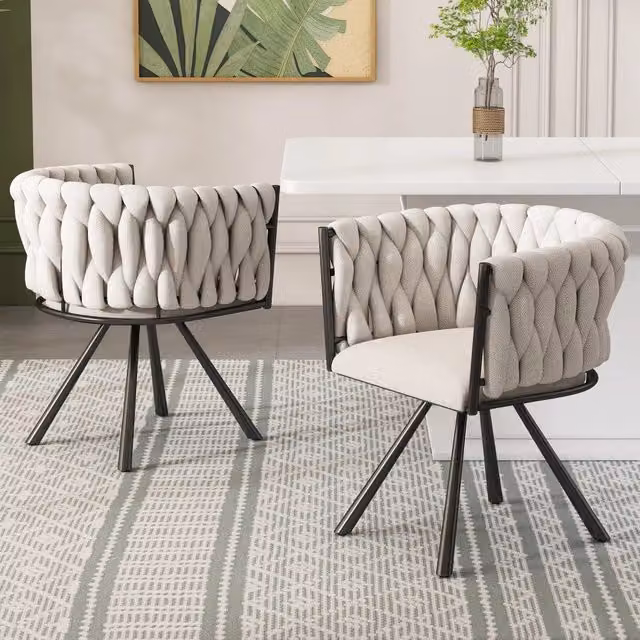 Sedia da Pranzo Girevole in Tessuto ¨C MINIMAL ¨C Beige/Nero, Gambe in Metallo, Set 2 Pezzi