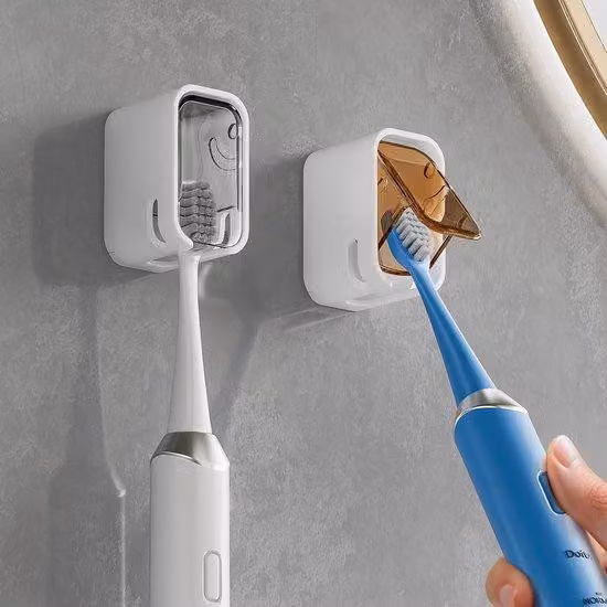Portaspazzolini elettrici - Supporti da appendere per spazzolini - 2 pezzi - Fissaggio a parete - Con coperchio - 3,7*3,2*5,4 cm