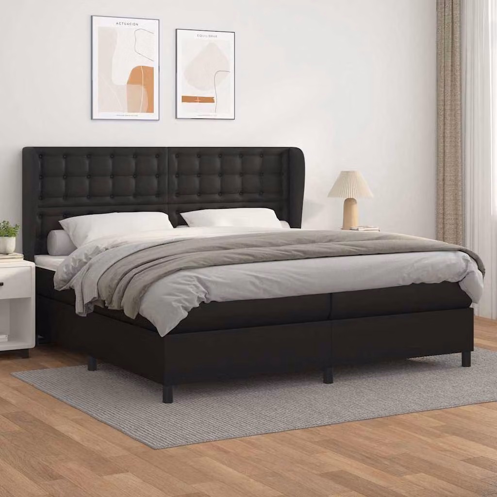 vidaXL Giroletto a Molle con Materasso Nero in Similpelle L/P: 200 x 200 cm – 1