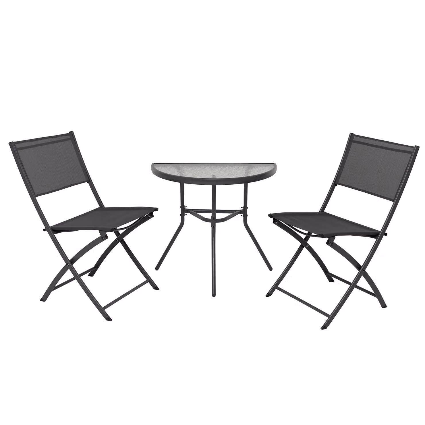 Set da giardino Vestiamo Casa Giardino composto da tavolo rotondo in vetro e 2 sedie richiudibili in acciaio nero per balcone e terrazzo – 1