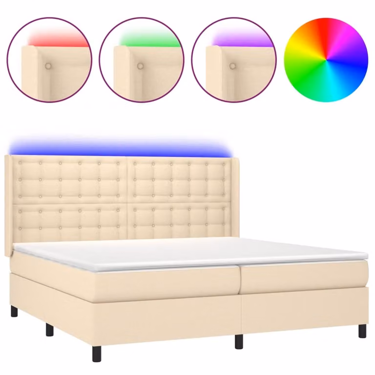 Letto a Molle Materasso e LED bianco 200x200cm in Tessuto