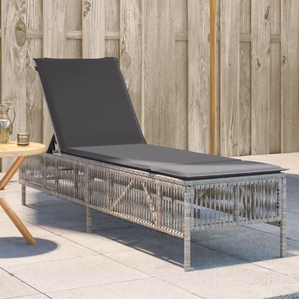 vidaXL Lettino Prendisole in Polyrattan con Cuscino Grigio e Poggiatesta Regolabile