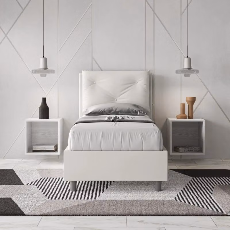 Letto singolo imbottito Appia Ityhome con contenitore in similpelle bianco L: 80 cm, P: 210 cm – 2