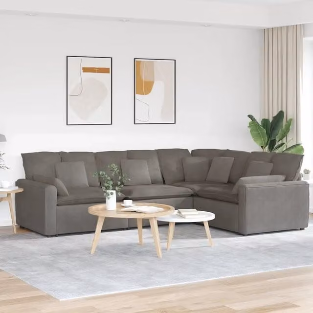 Divano Modulare con Cuscini in Tessuto a Coste Grigio Chiaro 3321167