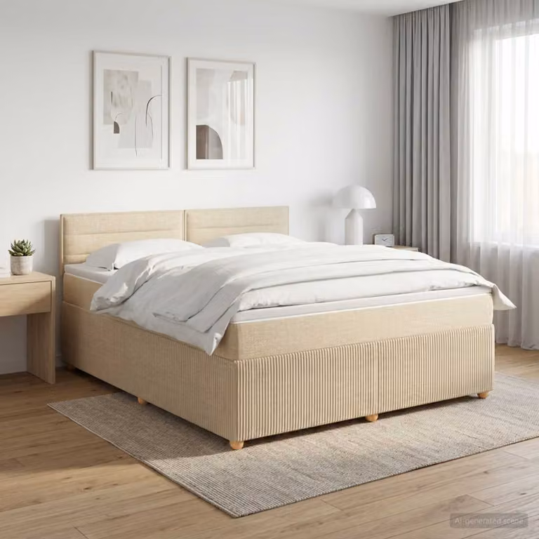 vidaXL Letto box spring con materasso a molle insacchettate in tessuto beige e bianco, L/P: 140 x 190 cm