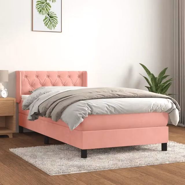 Letto con Giroletto a Molle e Materasso vidaXL in Velluto Rosa e Bianco L/P/H: 80 x 200 cm