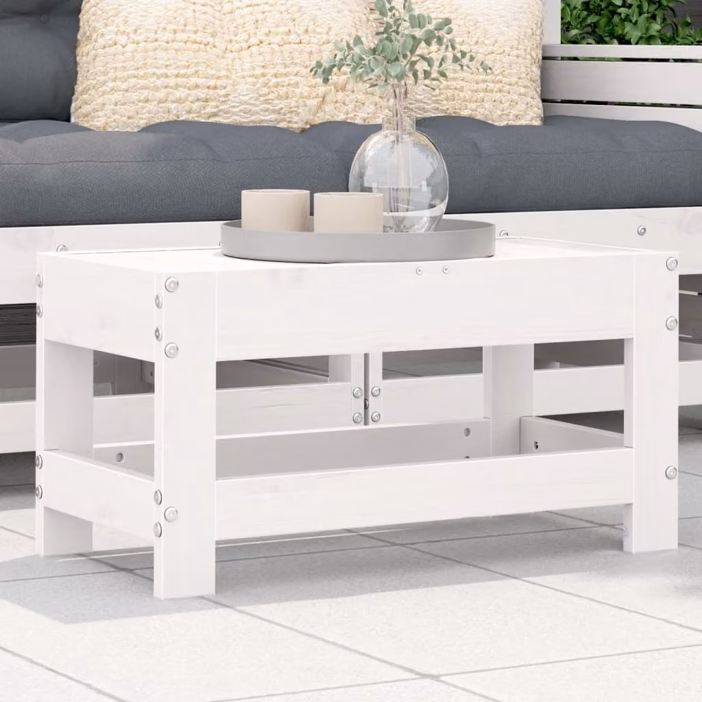 vidaXL Poggiapiedi da Giardino in Legno di Pino Bianco L: 62 cm, P: 30 cm, H: 32 cm