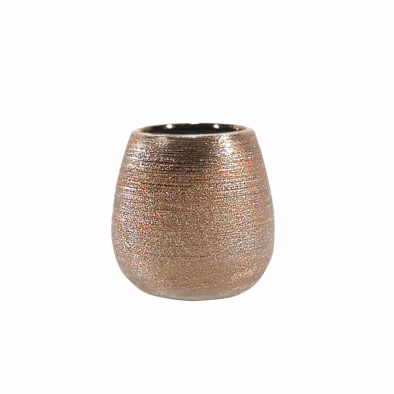 Portaspazzolini in stoneware Vestiamo Casa colore beige e oro, H 9,6 cm, Diametro 9,4 cm