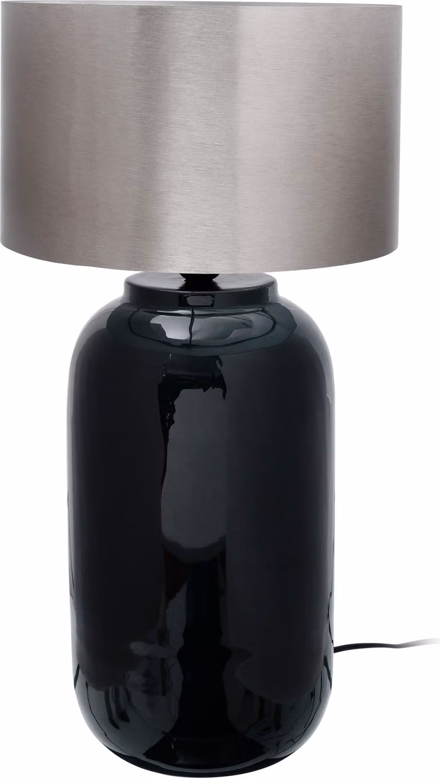 Lampada da tavolo Padiro, dimensioni 31 x 31 x 57,5 cm, colore verde scuro e argento, realizzata in ferro, con paralume rotondo e base lucida