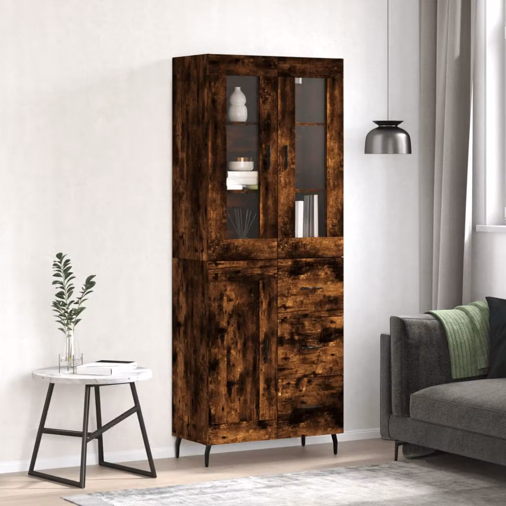 Credenza stile industriale vidaXL in legno Rovere Fumo, L: 69,5 cm, P: 34 cm, H: 180 cm
