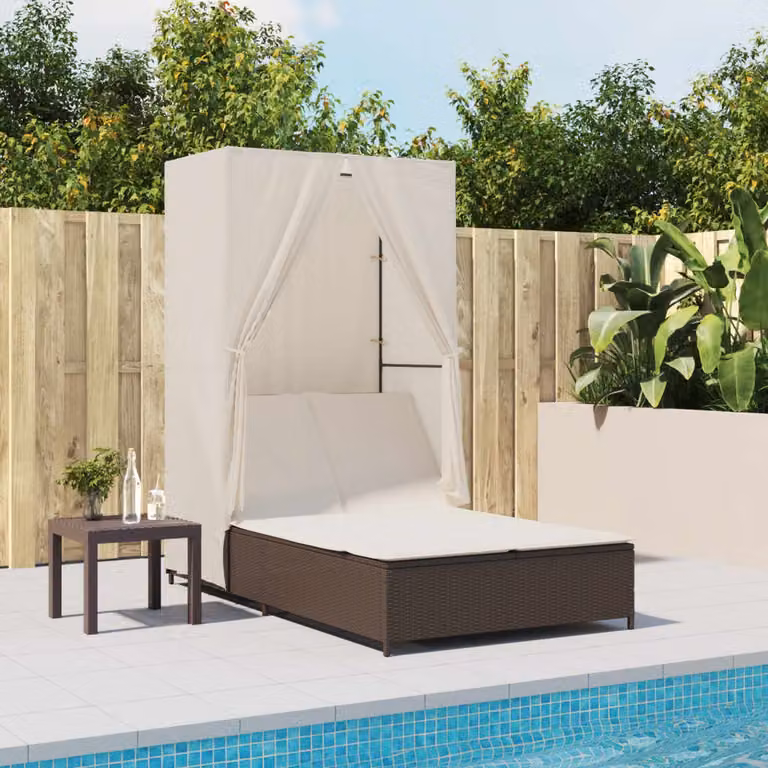 vidaXL Lettino Prendisole in Polyrattan Marrone e Bianco con Tetto e Poggiatesta Regolabile
