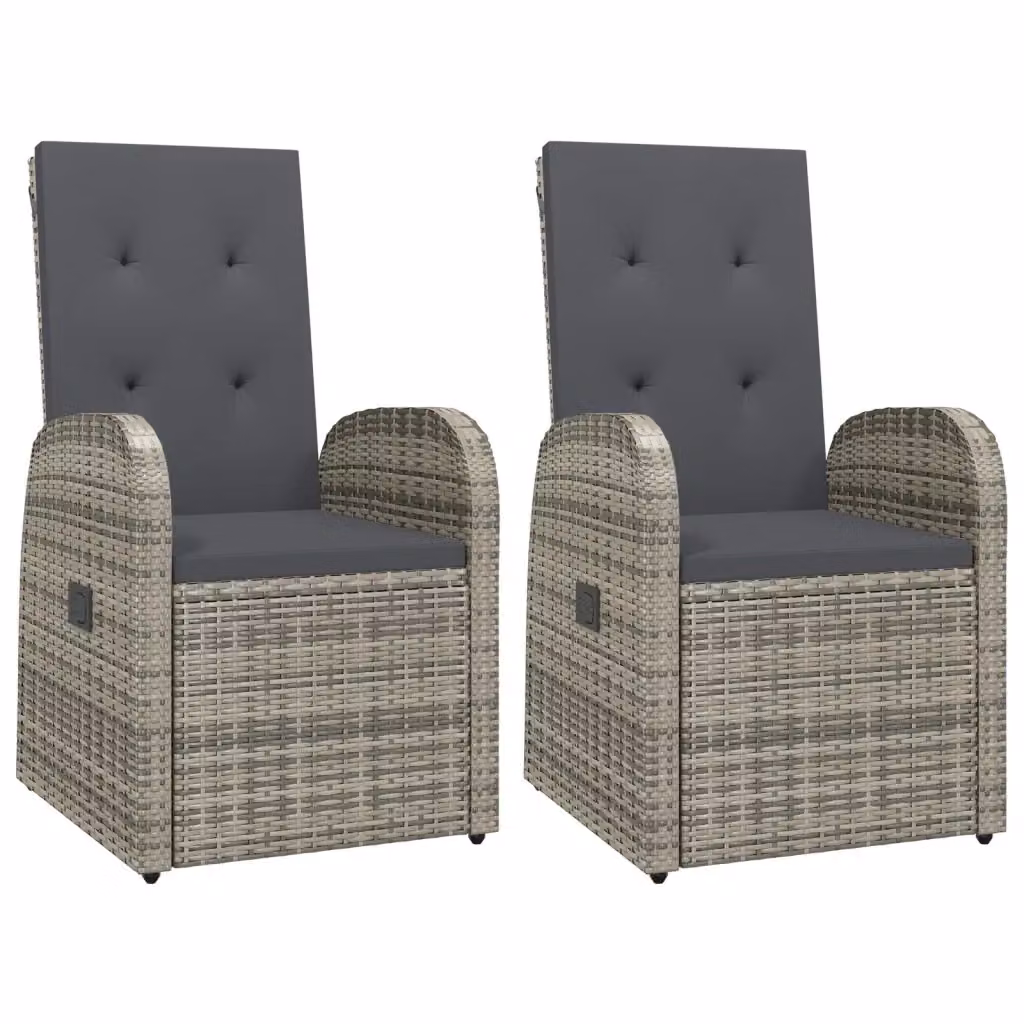 Set di 2 sedie da giardino reclinabili vidaXL in polyrattan grigio con cuscini – 2
