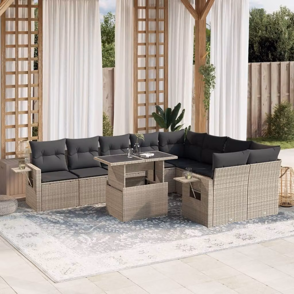 Maison Exclusive - Set Divano Giardino 10 pz con Cuscini Grigio Chiaro Polyrattan