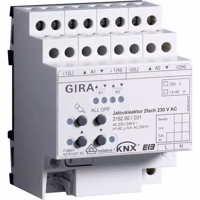 Attuatore cieco GIRA a 2 vie 230VAC 215200 KNX/EIB REG