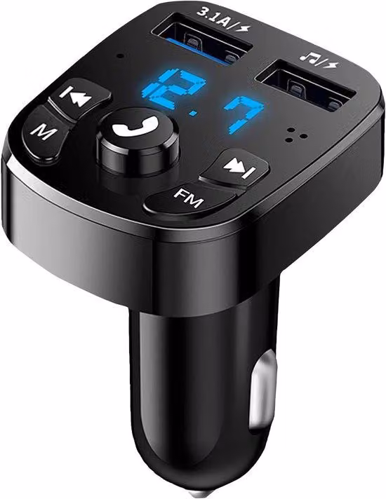 Trasmettitore Bluetooth con funzione FM - Adattatore caricabatterie Bluetooth - Caricabatterie per auto rapido con 2 porte USB da 5V/3.1A, lettore audio MP3, funzione vivavoce, supporto per schede USB/TF