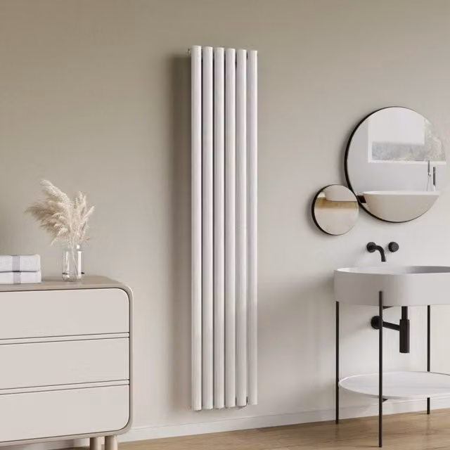Termosifone a pannello singolo con elementi tubolari in acciaio neu.haus, Bianco, H 180 x L 36 cm