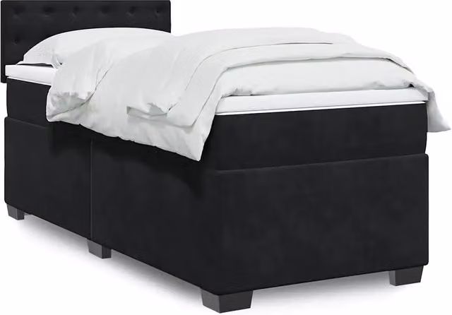 Letto a molle singolo vidaXL in velluto nero con materasso, dotato di illuminazione sottostante e porta USB, L/P: 90 x 190 cm – 2