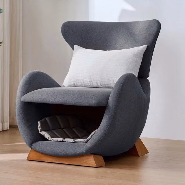 Poltrona da salotto Zephmum a forma di squalo balena in tessuto grigio con struttura in legno e imbottitura in schiuma – 1