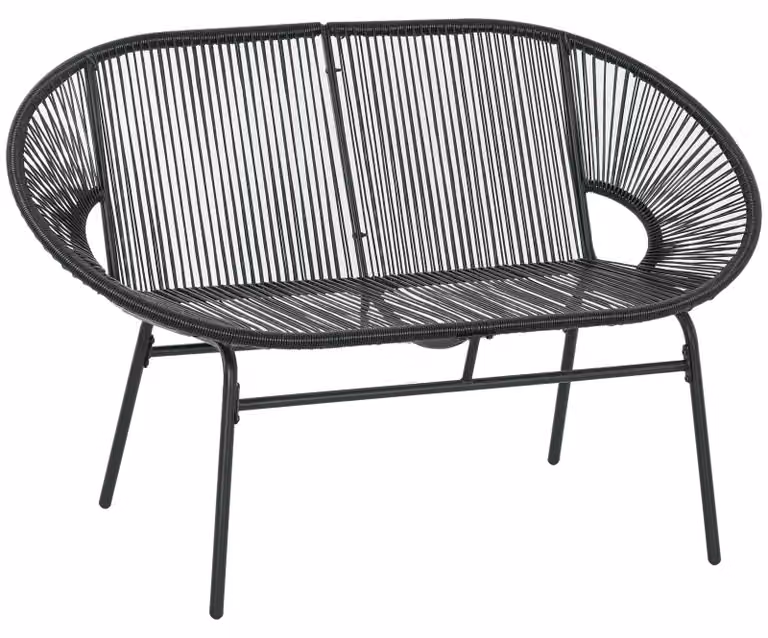 Poltrona in rattan Poltrona relax in stile boho, 132 cm x 72 cm x 83 cm, nera