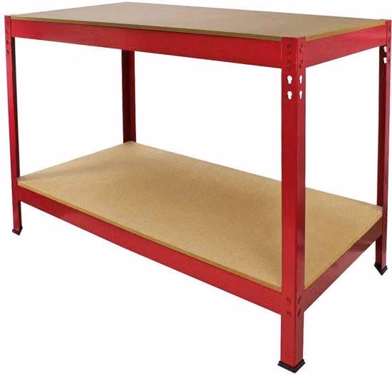 Piano da lavoro per garage con tavolino - Vano portaoggetti - Tavolo in MDF e acciaio rosso - 120 x 60 x 90 cm