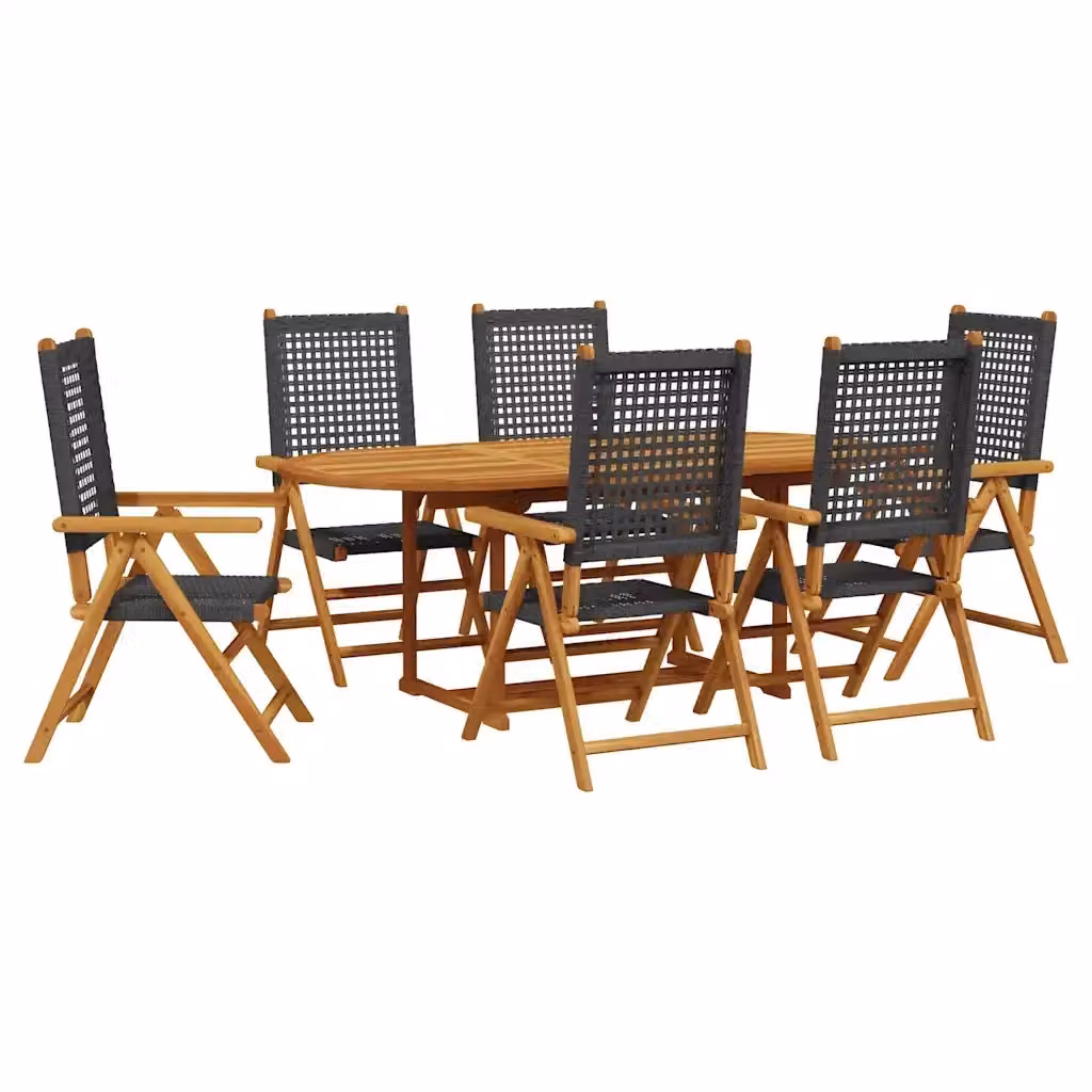 Set da pranzo da giardino vidaXL in 7 pezzi nero in polyrattan e legno di acacia oliato – 2