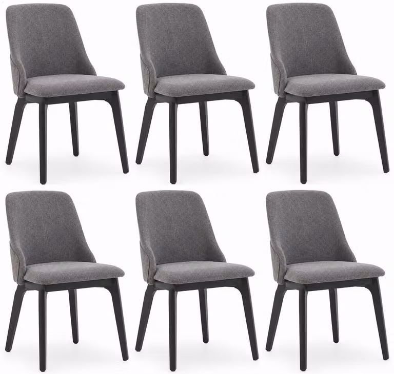 Set di 6 sedie da pranzo, colore grigio e nero, rivestite in tessuto, struttura in legno, design moderno