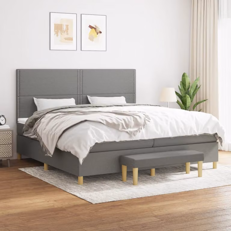 vidaXL Letto Ibrido con Giroletto a Molle e Materasso in Tessuto Grigio e Bianco, L 200 cm x P 200 cm x H 128 cm