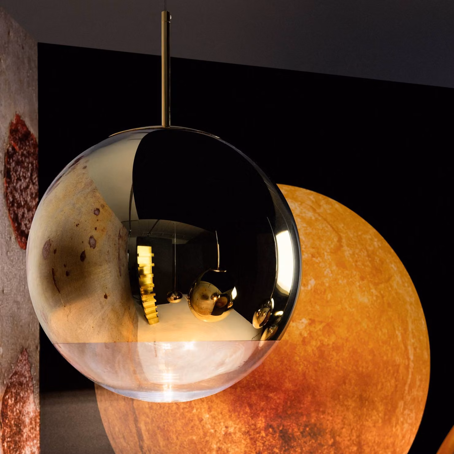 Tom Dixon Lampada a sospensione Mirror Ball, dimmerabile, Ottone / Oro, Soggiorno / Sala da pranzo, Plastica, Design, Lampada a sospensione