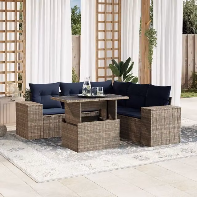 Set Divani da Giardino 6 pz con Cuscini Grigio in Polyrattan 3269161