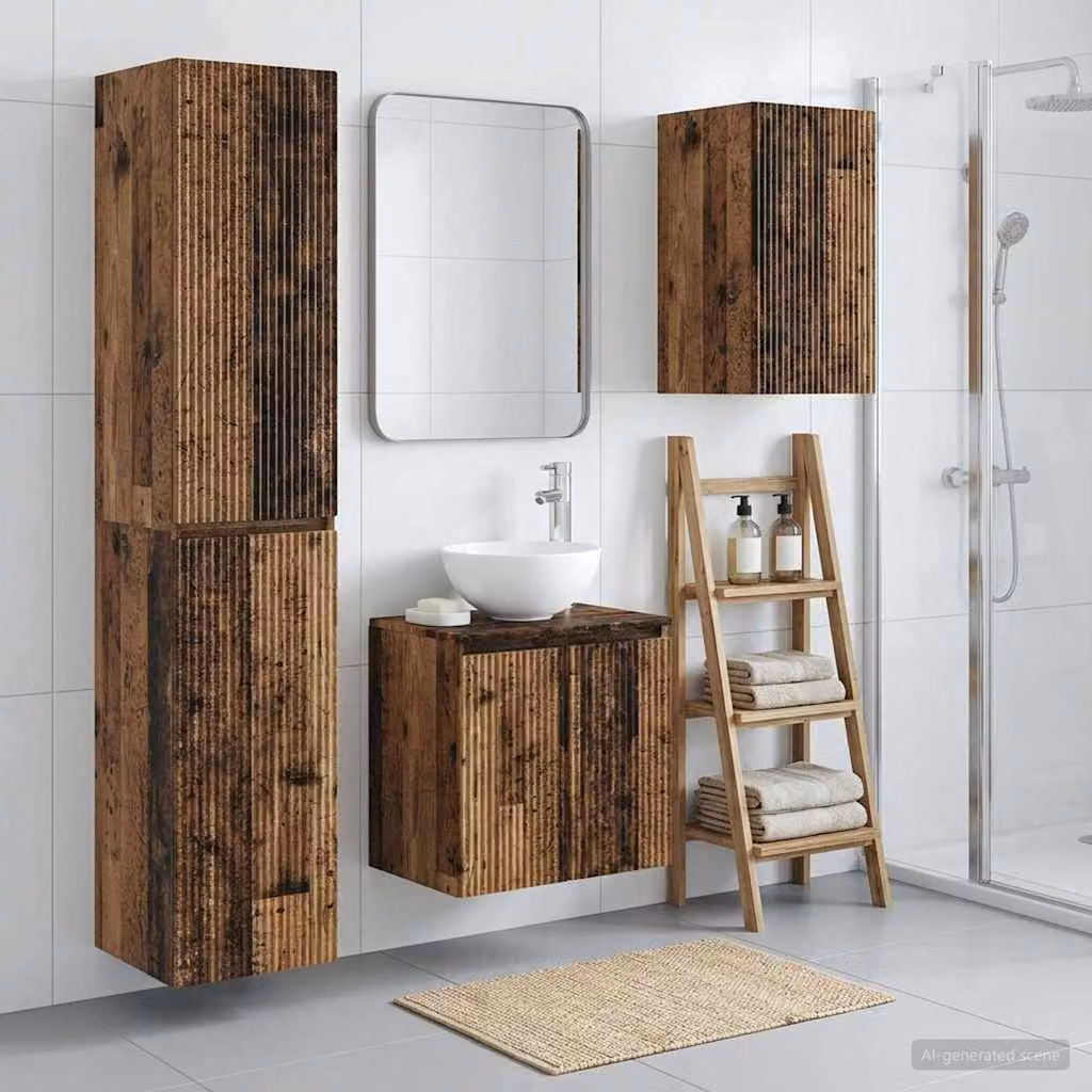 Set di mobili per il bagno moderno vidaXL in legno color marrone, 3 pezzi, L/P/H: 33 x 34,5 x 160 cm