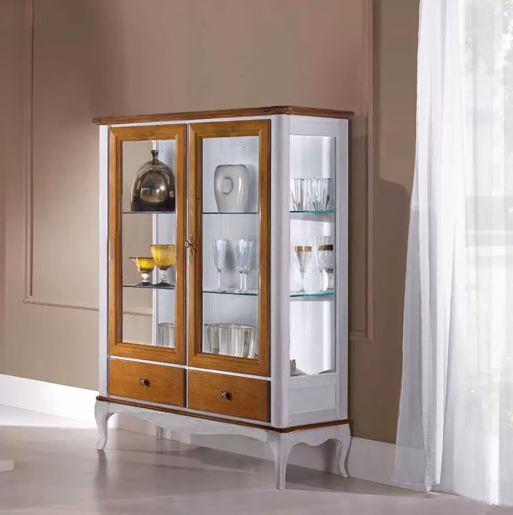 Vetrina classica in legno con ante in vetro e cassetti Mobili 2G L/P/H: 111 x 44 x 140 cm – 3