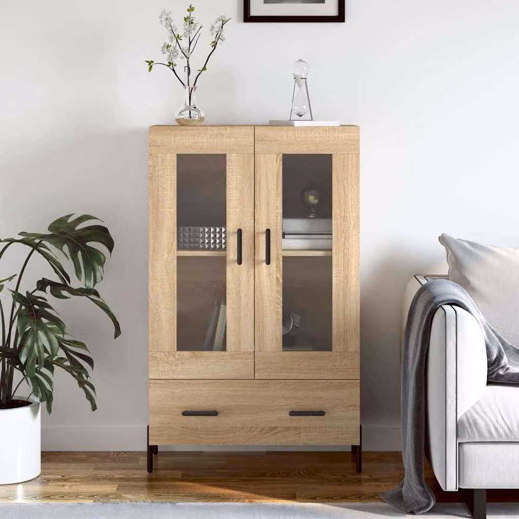 Credenza moderna vidaXL in legno multistrato color rovere con ante in vetro, L: 69,5 cm, P: 31 cm, H: 115 cm