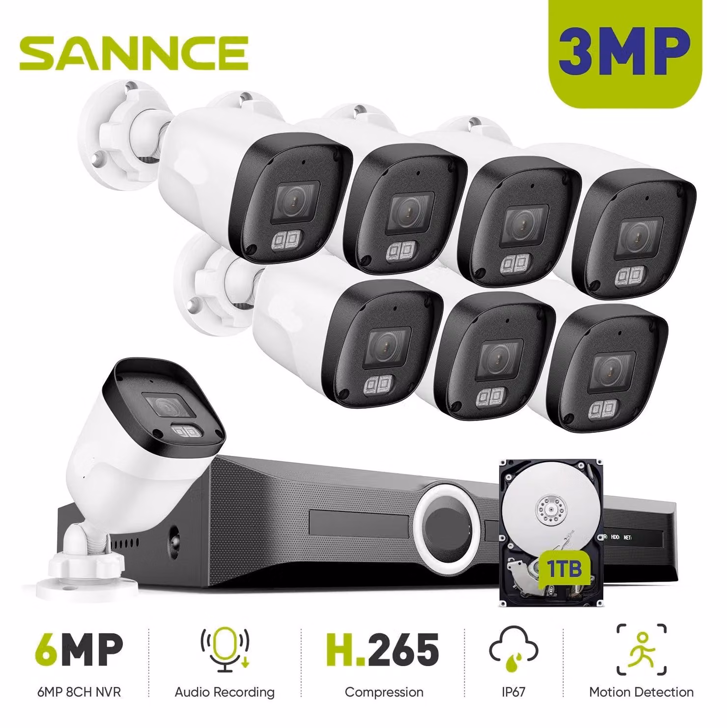 Kit di sicurezza IP a 8 canali – Sistema di videosorveglianza con telecamere da 3MP, visione notturna e registratore PoE
