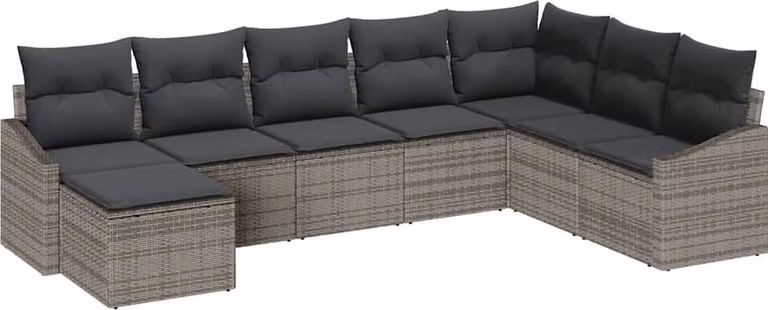 Set Divano da Giardino con cuscino 8 pcs Grigio polyrattan
