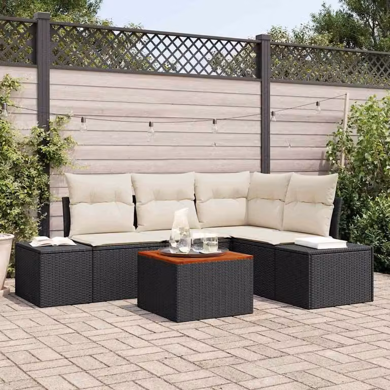 Maison Exclusive - Set da giardino composto da 5 pezzi. Divano e poltrone in rattan sintetico nero e crema