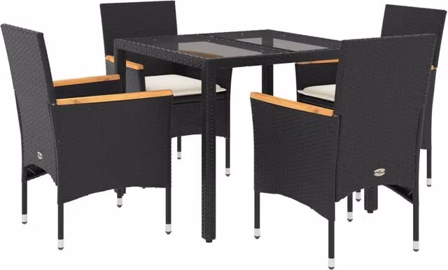 Set da Pranzo da Giardino con Cuscini 5 pz | Set Salotto da Giardino Polyrattan e Vetro