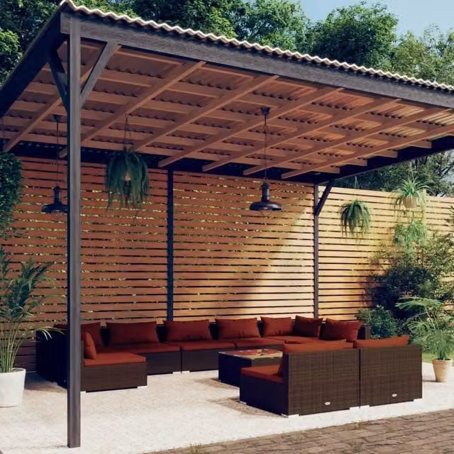 Set di Divani da Giardino a Forma di U con Tavolino vidaXL, Polyrattan Marrone e Cuscini Inclusi