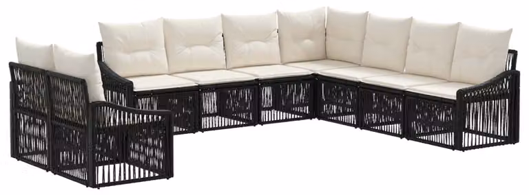 Set da giardino composto da 9 pezzi, colore nero, realizzato in rattan sintetico