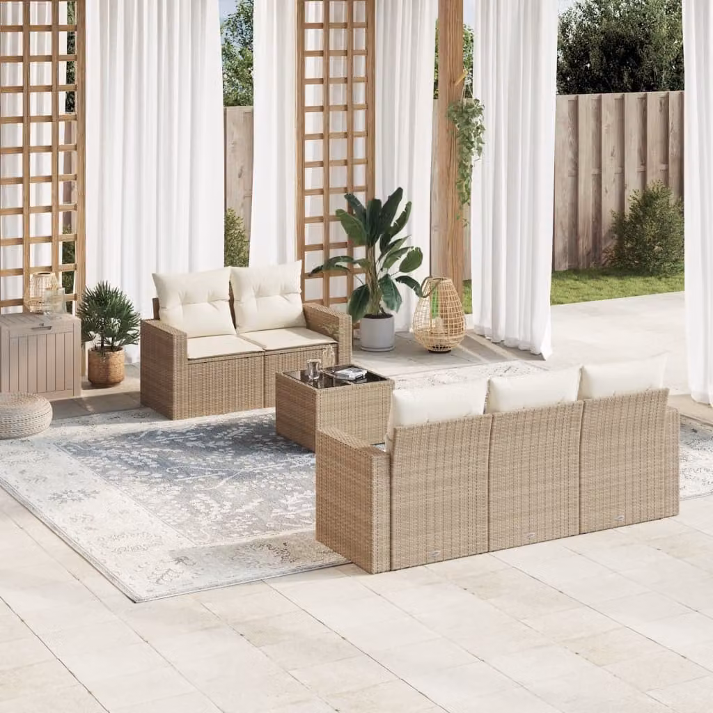 Set Divano da Giardino vidaXL 6 pz a L con Cuscini Beige e Tavolino in Metallo e Polyrattan – 1