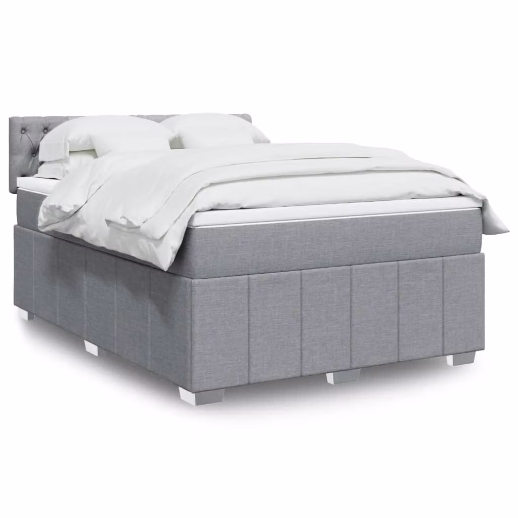 vidaXL Letto Ibrido con Giroletto a Molle e Materasso in Tessuto Grigio Chiaro e Bianco L/P/H: 140 x 190 cm