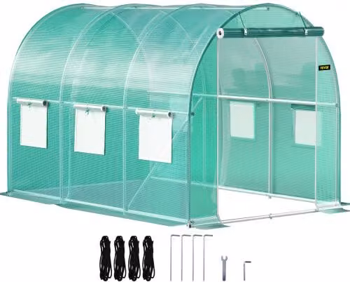 VEVOR Serra da Giardino a Tunnel Verde in Acciaio Zincato e Copertura PE con 6 Finestre e Porte, L: 6 m, P: 3 m, H: 2,1 m